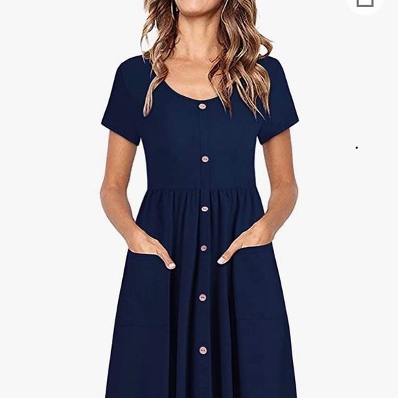 Midi Navy Dress with Buttons - Picture 1 of 3